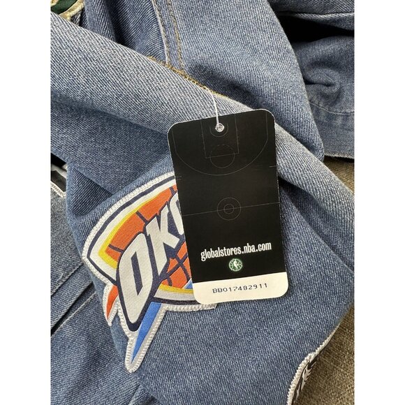 NBA Global Stores Mens Blue Denim Jacket Size Medium Team Stitched Logo Patches - Picture 12 of 14